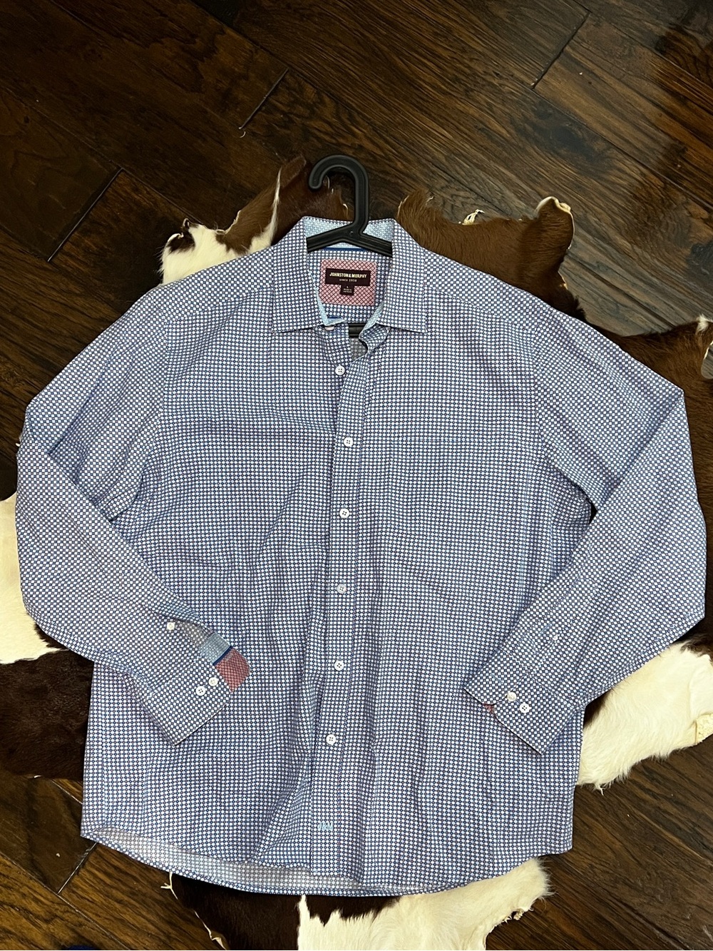 Johnston & Murphy Men's Blue Micro-Check Dress Shirt